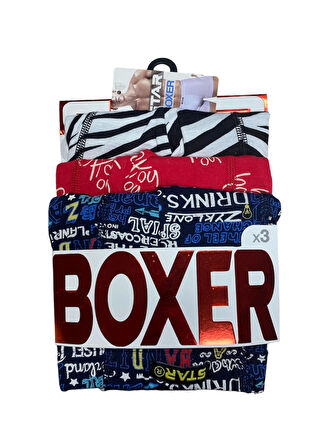 Star 106 Desenli Pamuklu Kemer Likralı 3'lü Boxer