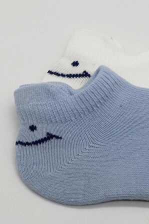 2'li Sneakers Smile Penye Çorap Bs20106 Mavi Ekru