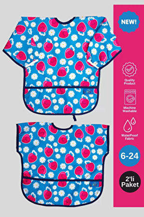 Stawberry Desenli 2'li Paket Uzun Ve Kısa Kol Aktivite Ve Mama Önlüğü 6- 24 Ay
