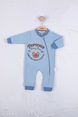 Persona Bear Nakışlı % 100 Pamuk Erkek Bebek Tulum