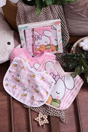 Tavşan Temalı Kare 3 Parça Microfiber Mama Önlüğü Kendi Kutusunda (sıvı Geçirmez) Çıtçıtlı