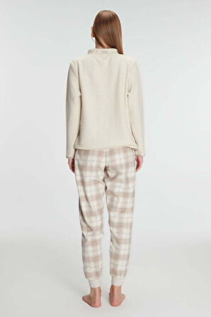 Fermuarlı Uzun Kol Sweatshirt Pantolon Takım Viskon Ve Pamuklu Pijama Takımı