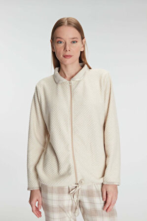 Fermuarlı Uzun Kol Sweatshirt Pantolon Takım Viskon Ve Pamuklu Pijama Takımı