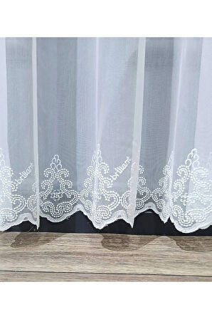 Lviv Etek Nakışlı Keten Modern Sade 2Kat Pileli Tül Perde