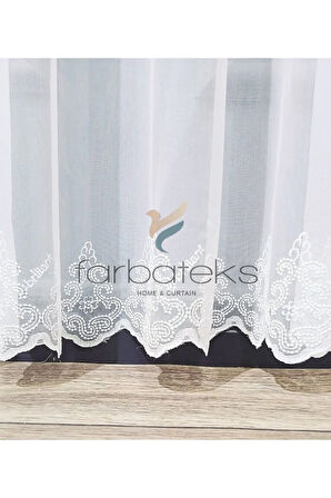 Lviv Etek Nakışlı Keten Modern Sade 3Kat Pileli Tül Perde