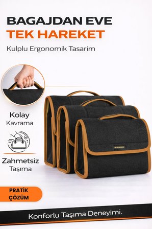 Oto Bagaj Organizer Bagaj Çantası 3'lü Kombo Boy Kaymaz Cırt Bantlı Velur Kompakt Düzenleyici - 3LX5