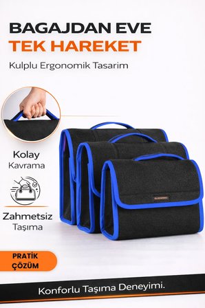 Oto Bagaj Organizer Bagaj Çantası 3'lü Kombo Boy Kaymaz Cırt Bantlı Velur Kompakt Düzenleyici - 3LY2