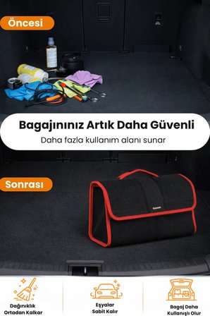 Oto Bagaj Organizer Bagaj Çantası L Boy Kaymaz Cırt Bantlı Velur Kompakt Düzenleyici - LCNTX1