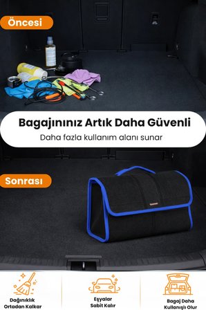 Oto Bagaj Organizer Bagaj Çantası L Boy Kaymaz Cırt Bantlı Velur Kompakt Düzenleyici - LCNTX2
