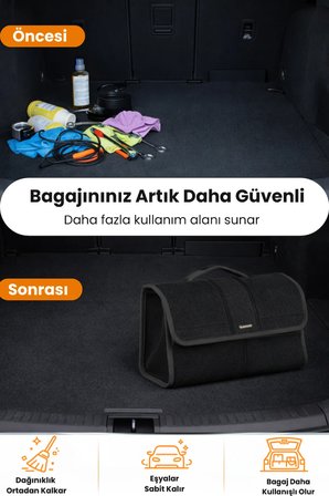 Oto Bagaj Organizer Bagaj Çantası L Boy Kaymaz Cırt Bantlı Velur Kompakt Düzenleyici - LCNTX3
