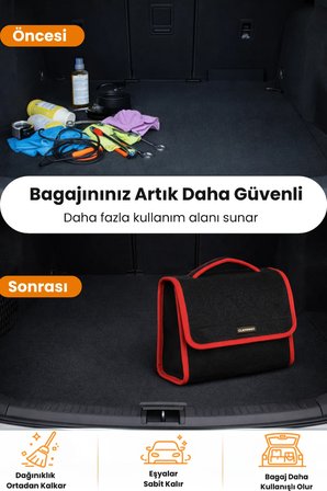 Oto Bagaj Organizer Bagaj Çantası M Boy Kaymaz Cırt Bantlı Velur Kompakt Düzenleyici - MCNTX1