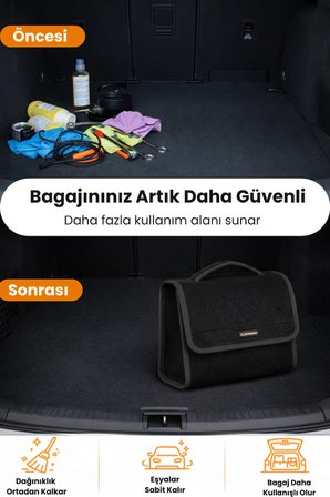 Oto Bagaj Organizer Bagaj Çantası M Boy Kaymaz Cırt Bantlı Velur Kompakt Düzenleyici - MCNTX3