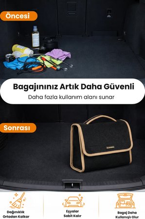 Oto Bagaj Organizer Bagaj Çantası M Boy Kaymaz Cırt Bantlı Velur Kompakt Düzenleyici - MCNTX6
