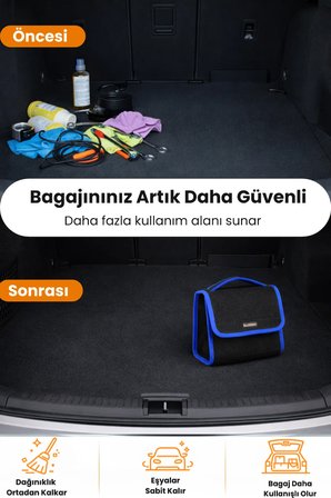 Oto Bagaj Organizer Bagaj Çantası S Boy Kaymaz Cırt Bantlı Velur Kompakt Düzenleyici - SCNTX2