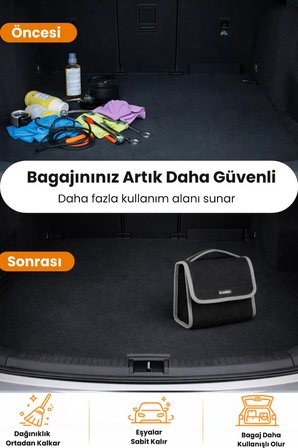 Oto Bagaj Organizer Bagaj Çantası S Boy Kaymaz Cırt Bantlı Velur Kompakt Düzenleyici - SCNTX4