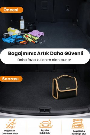 Oto Bagaj Organizer Bagaj Çantası S Boy Kaymaz Cırt Bantlı Velur Kompakt Düzenleyici - SCNTX6