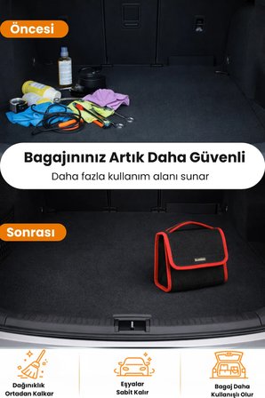 Oto Bagaj Organizer Bagaj Çantası S Boy Kaymaz Cırt Bantlı Velur Kompakt Düzenleyici - SCNTXY1