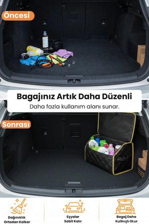 Bagaj Çantası Oto Bagaj Organizer Çift Kat Deri Su Geçirmez Kaymaz Katlanır Araç Düzenleyici - DRCNTX6