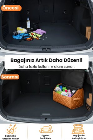 Bagaj Çantası Oto Bagaj Organizer Çift Kat Deri Su Geçirmez Kaymaz Katlanır Araç Düzenleyici - DRCNTX7