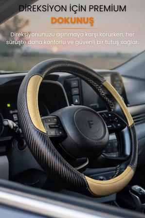 Direksiyon Kılıfı Universal Geçmeli Oto Direksiyon Kılıfı Premium Deri Kaymaz Kolay Montaj - CARBONX6