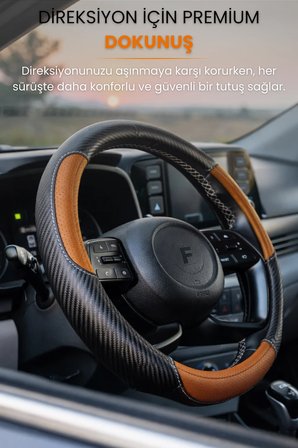 Direksiyon Kılıfı Universal Geçmeli Oto Direksiyon Kılıfı Premium Deri Kaymaz Kolay Montaj - CARBONY5