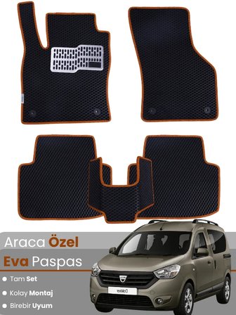 DACİA DOKKER (2012-2023) Uyumlu EVA Paspas Tam Set–Araca Özel,Su Geçirmez,Kolay Montaj 3679