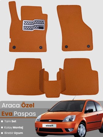 FORD FİESTA (2002-2008) Uyumlu EVA Paspas Tam Set–Araca Özel,Su Geçirmez,Kolay Montaj 4276