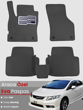 HONDA CİVİC FB7 SEDAN (2012-2015) Uyumlu EVA Paspas Tam Set–Araca Özel Tasarım,Su Geçirmez 4750
