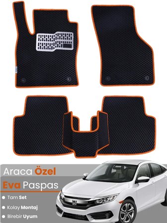 HONDA CİVİC FC5 (2016-2021) Uyumlu EVA Paspas Tam Set–Araca Özel,Su Geçirmez,Kolay Montaj 4796