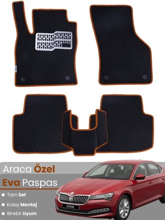 SKODA SUPER B (2015-2023) Uyumlu EVA Paspas Tam Set–Oto Paspas,Araca Özel,Kolay Montaj 4524