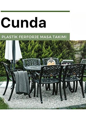 Ferforje Görünümlü Plastik Oval Siyah Masa ve Sandalye, Bahçe, Balkon ve Dış Mekanda Kullanılabilir, 2 Yıl Garantili, 150Kg Taşıma Kapasiteli, Plastik Oval Masa ve Sandalye Takımı