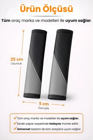 Emniyet Kemeri Kılıfı 2 Adet Deri Carbon Yumuşak Dolgulu Boyun Konfor Emniyet Kemer Pedi - KPY4