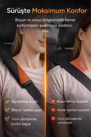 Emniyet Kemeri Kılıfı 2 Adet Deri Carbon Yumuşak Dolgulu Boyun Konfor Emniyet Kemer Pedi - KPY5