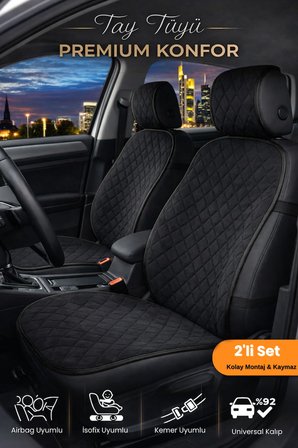 Oto Koltuk Kılıfı Tay Tüyü Tam Koruma Minder 2'li Ön – Terletmez,Kaymaz,Su Geçirmez,Airbag Uyumlu - X2