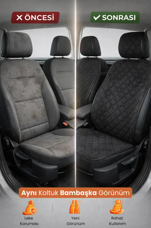 Oto Koltuk Kılıfı Tay Tüyü Tam Koruma Minder 2'li Ön – Terletmez,Kaymaz,Su Geçirmez,Airbag Uyumlu - X2