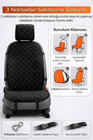 Oto Koltuk Kılıfı Tay Tüyü Tam Koruma Minder 2'li Ön – Terletmez,Kaymaz,Su Geçirmez,Airbag Uyumlu - Y2