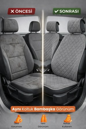 Oto Koltuk Kılıfı Tay Tüyü Tam Koruma Minder 2'li Ön – Terletmez,Kaymaz,Su Geçirmez,Airbag Uyumlu - Y8