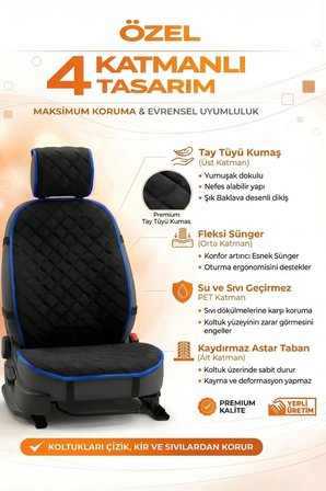Oto Koltuk Kılıfı Tay Tüyü 4 Katmanlı Minder Tekli Ön – Terletmez,Kaymaz,Su Geçirmez,Airbag Uyumlu - Y3