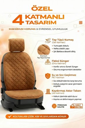 Oto Koltuk Kılıfı Tay Tüyü 4 Katmanlı Minder Tekli Ön – Terletmez,Kaymaz,Su Geçirmez,Airbag Uyumlu - Y7