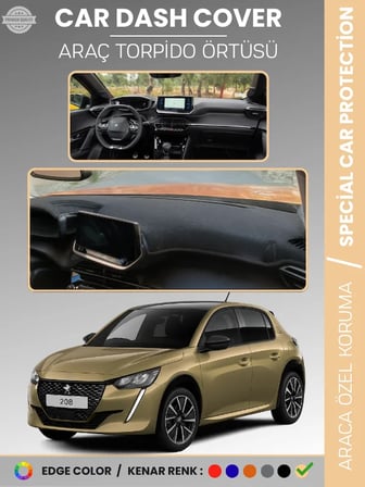 PEUGEOT 208 (2019-2025) Torpido Örtüsü Ön Göğüs Koruma Torpido Koruma Birebir Uyum Kaymaz Özel Kesim 9963
