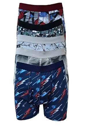 Tutku 6 Adet Karışık Renk Likralı Desenli Boxer