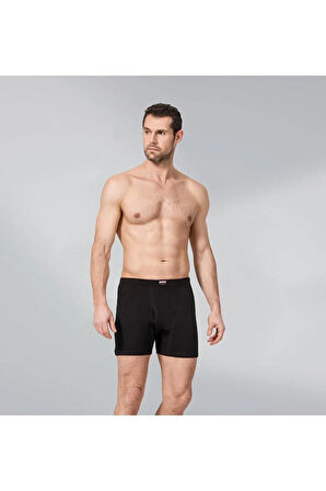 2 Adet Siyah Renk Ribana Paçalı Boxer