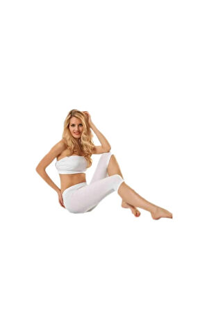 2li Kadın Beyaz Likralı Kapri Tayt