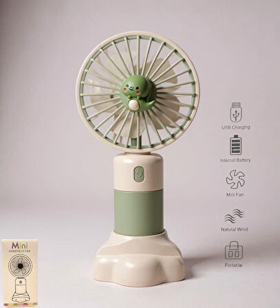 Handheld USB Şarjlı El Fanı I Mini Masa Fanı I Telefon Standlı I Vantilatör I Taşınabilir Fan Yeşil