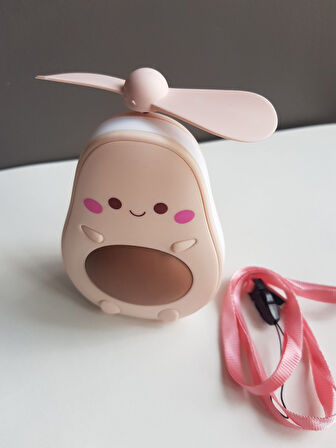 Sevimli Avokado Tasarımlı Led Işıklı USB Kablolu Mini Fan I Masa Üstü Ve Boyun Kullanımı Vantilatör
