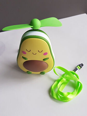 Sevimli Avokado Tasarımlı Led Işıklı USB Kablolu Mini Fan I Masa Üstü Ve Boyun Kullanımı Vantilatör.