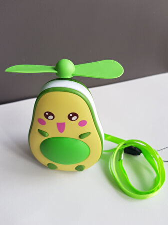 Sevimli Avokado Tasarımlı Led Işıklı USB Kablolu Mini Fan I Masa Üstü Ve Boyun İpli Vantilatör