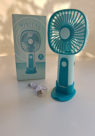 Mini Fan USB Şarjlı Mini El Fanı Taşınabilir Vantilatör 3 Kademeli Sessiz Fan Telefon Tutuculu Mavi