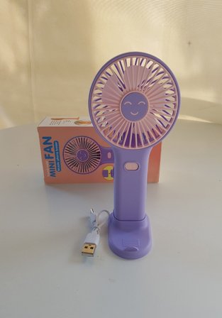Mini Fan USB Şarjlı Sessiz El Vantilatör Telefon Standlı 3 Kademe Mor