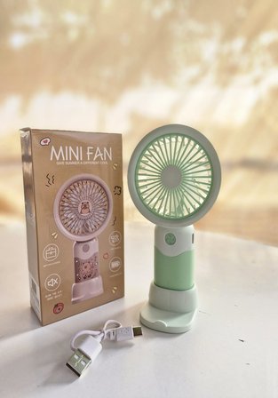Mini Fan USB Şarjlı Mini El Fanı Taşınabilir Vantilatör 3 Kademeli Sessiz Fan Telefon Tutucu Yeşil r